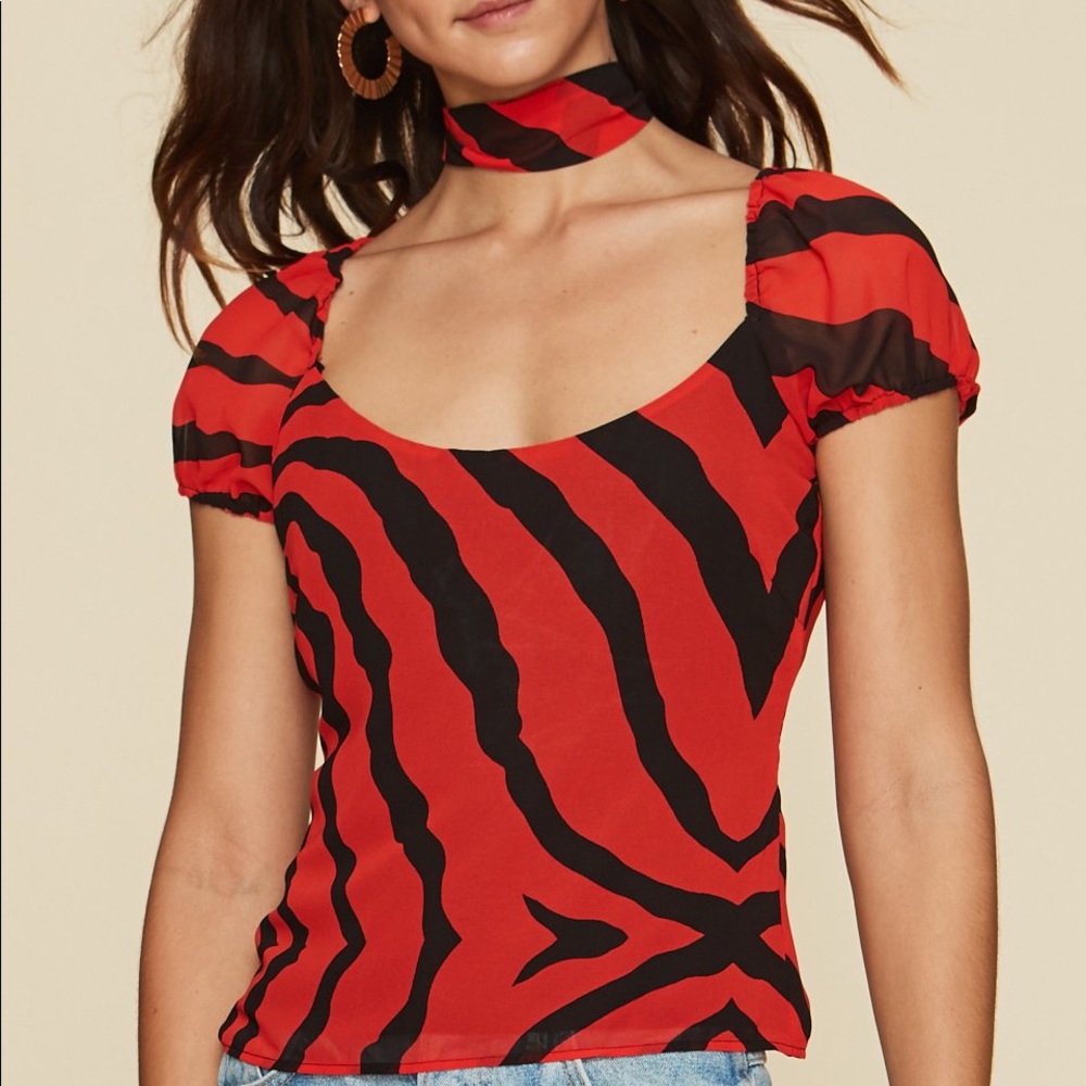 REVOLVE LPA Red sexy zebra puff sleeve top.